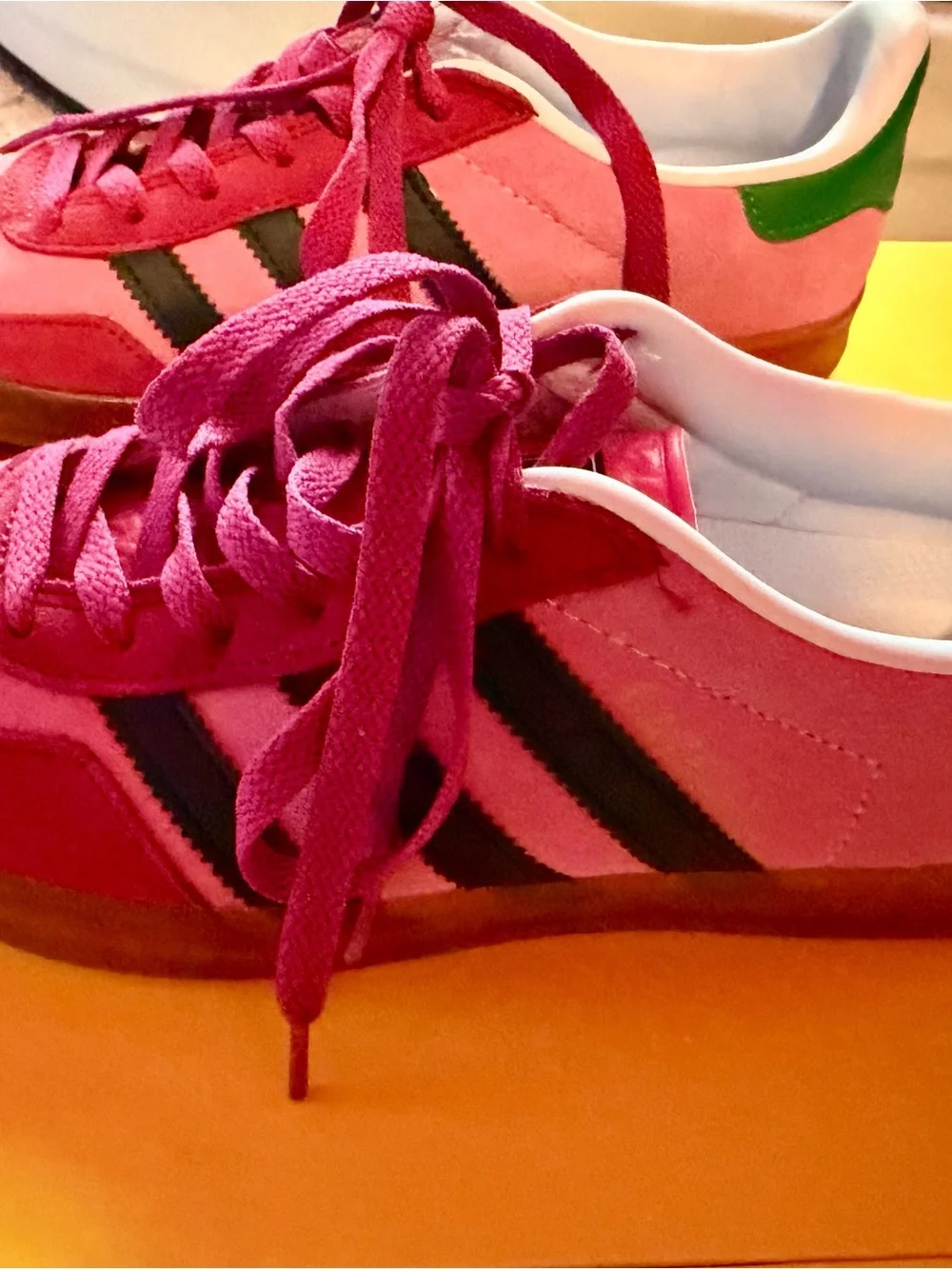 Gucci Pink Suede Sneakers with Green Logo Heel